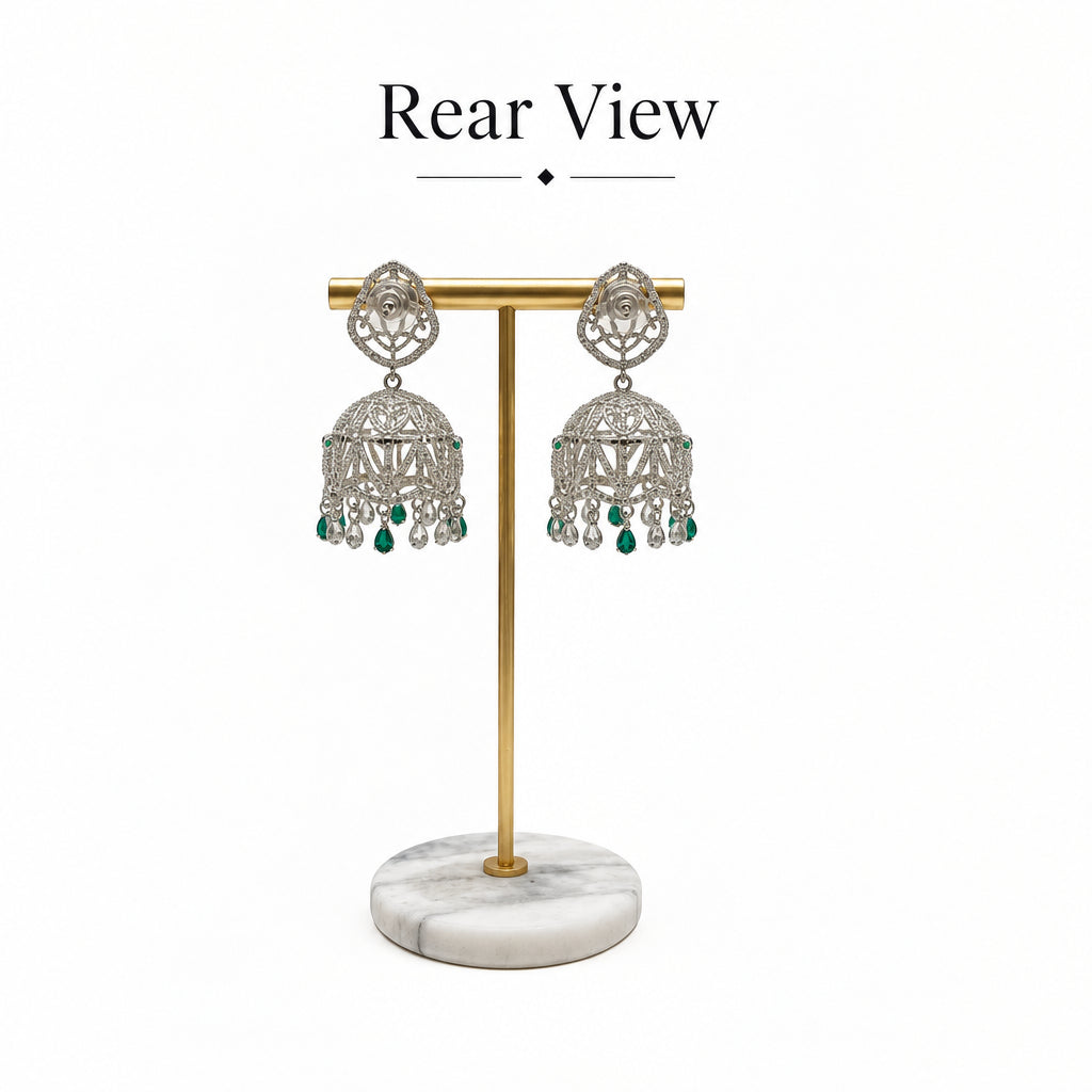 American Diamond Emerald Green Drop Earrings – Festive Indian Jewellery