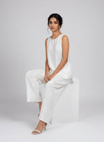 Close-up of hand-embroidered floral Chikankari on modal palazzo pants
