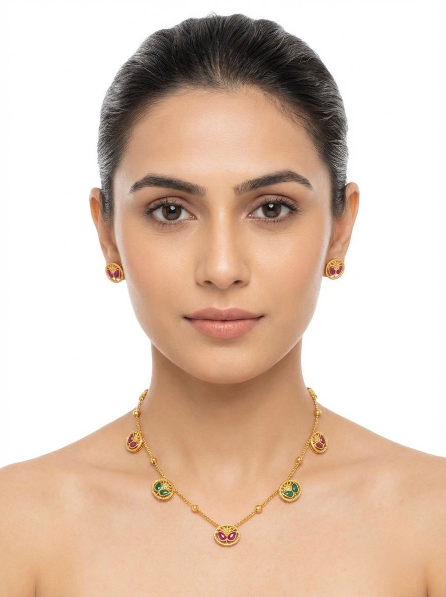 Close-up of the traditional Minakari jewellery set styled with a sophisticated look.
