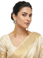 Emerald Green Stud & Golden Ghungroo Tassel Earrings — Brass Statement Jewellery