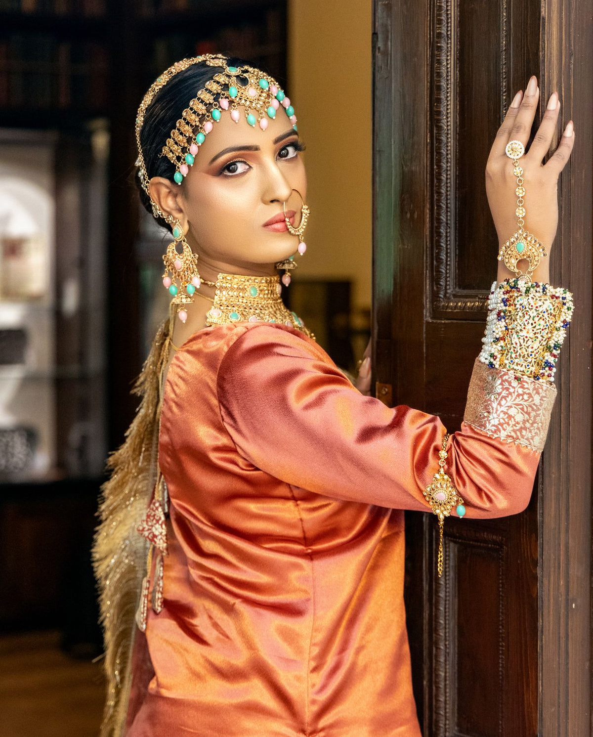 Jahan-Aara Neon Peach Bridal Nikah Dress | Kimkhab Gharara– Formal Wear