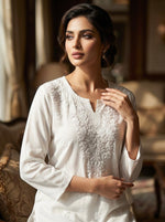 The Imperial Pearl White Tunic — Ghaspatti Hand-Embroidered Modal Kurti