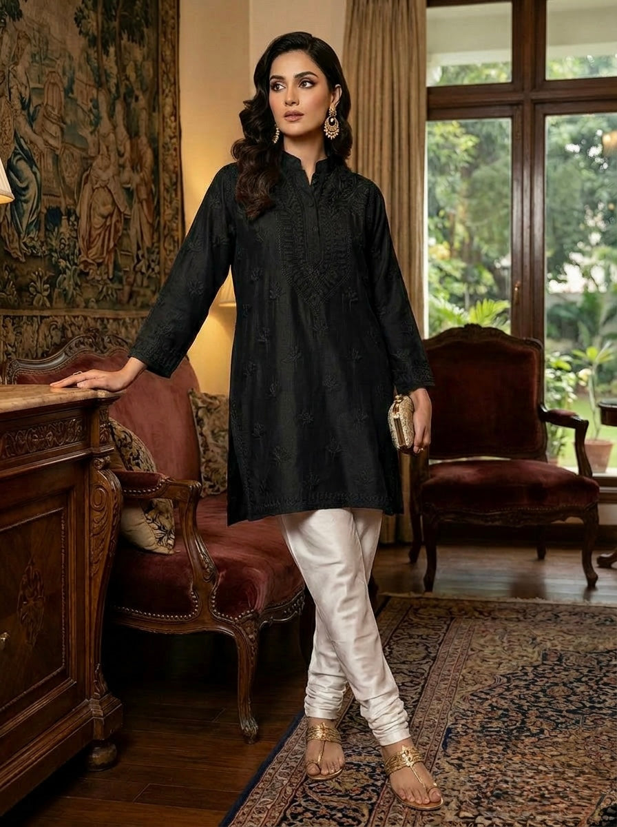 The Imperial Collared Kurti — Dense Ghaspatti Modal Silk Tunic