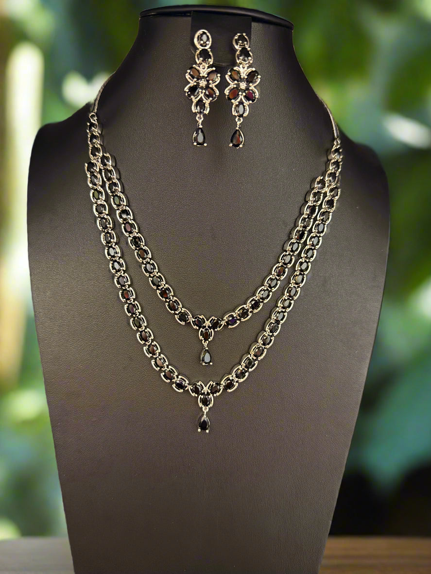The Regal Majesty Double Layer AD Jewellery Set - Premium Luxury Jewellery | Famaza Couture
