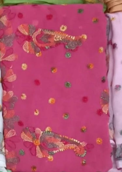 Georgette Saree with chikankari Keel Jaal Embroidery – Elegant Palla Work | Famaza Couture