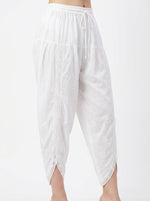 Cotton Hand-Embroidered Chikankari Dhoti Pants - Traditional Indian Tulip/Salwar/Trousers-White | Famaza Couture