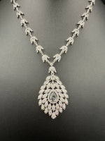 American Diamond & Emerald Necklace Set - Leaf Design | Famaza Couture