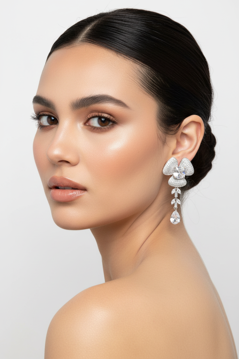 Petal Drop American Diamond Earrings — Floral Statement Dangles