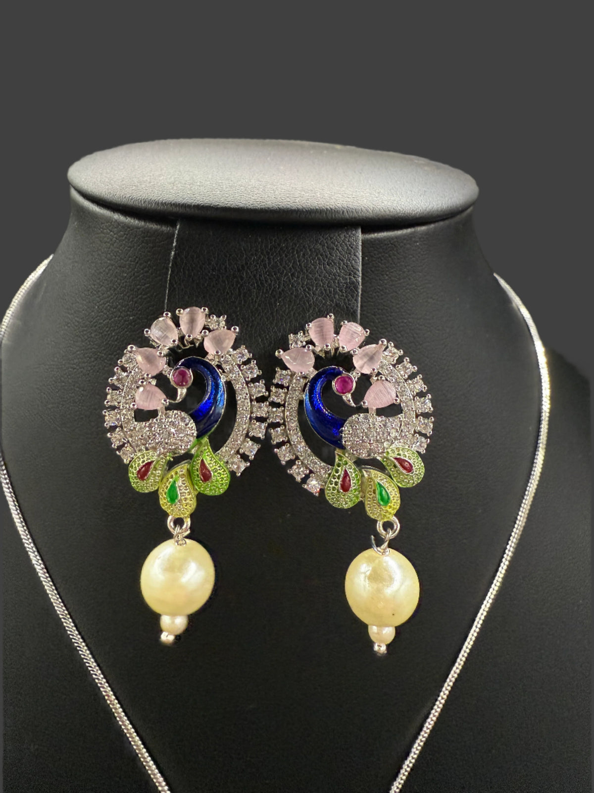 Peacock Pendants Set with earrings | Peacock sitting on swing– Famaza Couture