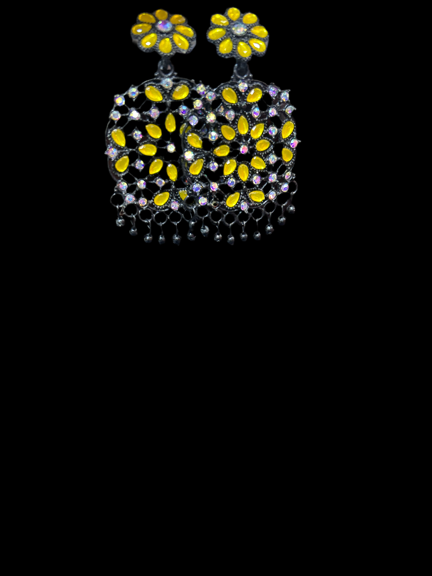 Black with coloured stone Earrings | Lightweight Handcrafted Bridal Jewellery – Famaza Couture