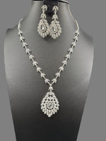 American Diamond & Emerald Necklace Set - Leaf Design | Famaza Couture