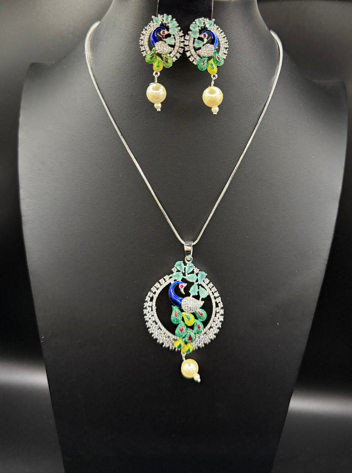Peacock Pendants Set with earrings | Peacock sitting on swing– Famaza Couture