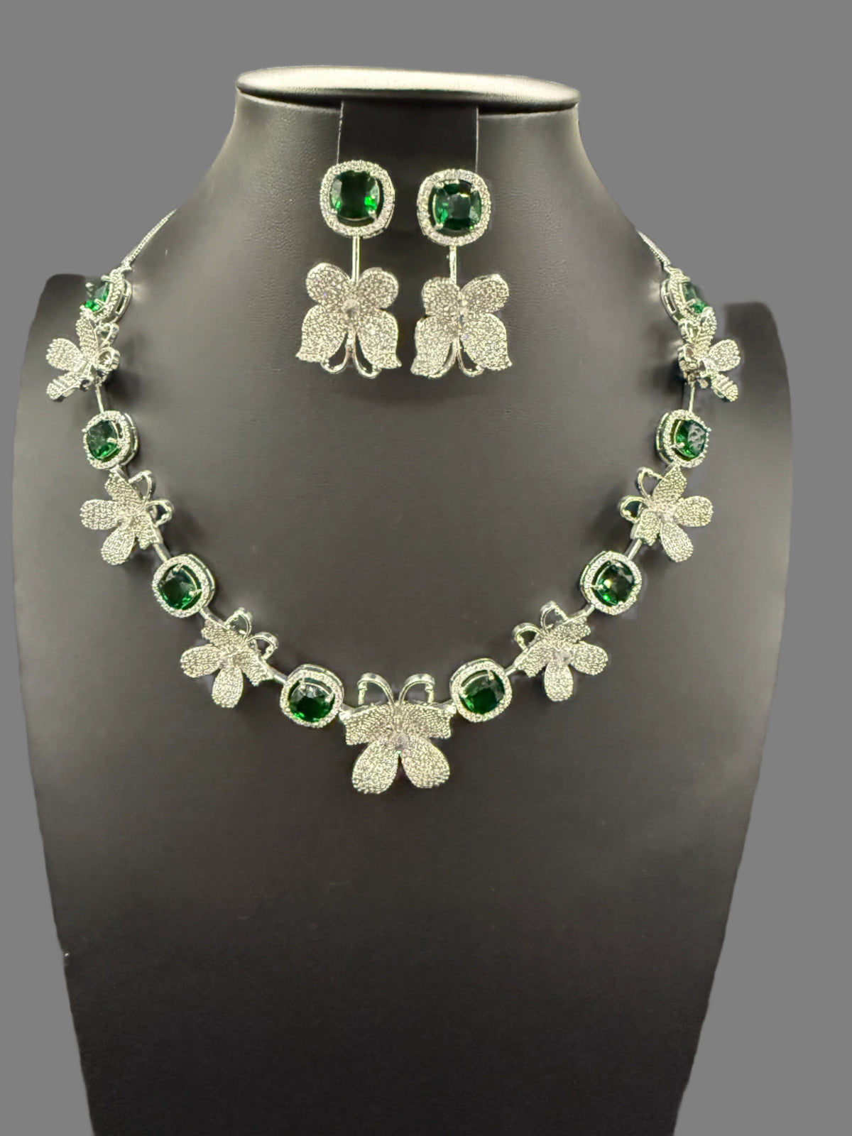 American Diamond Necklace Set with earring |3D Butterfly design