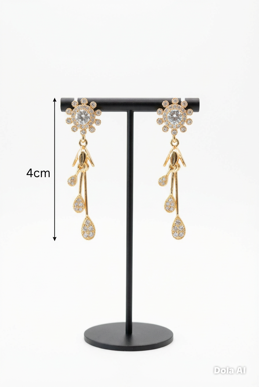 Rose Gold AD Infinity Twist & Vertical Bar Stud Earrings - 4.5cm Drop length