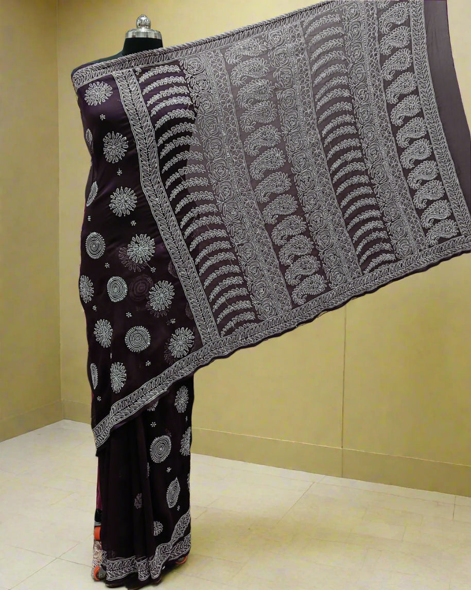 Full Jaal Chikankari Georgette Saree with Palla Keel Jaal Work – Elegant Ethnic Wear
