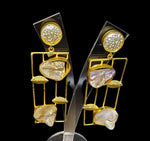 Gold plated Mother of pearls drop Earrings | Handcrafted Statement Jewellery – Famaza Couture