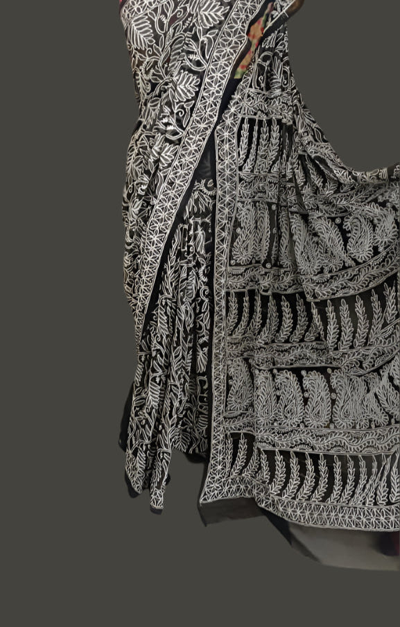 Full Jaal Chikankari Georgette Saree with Palla Keel Jaal Work – Elegant Ethnic Wear