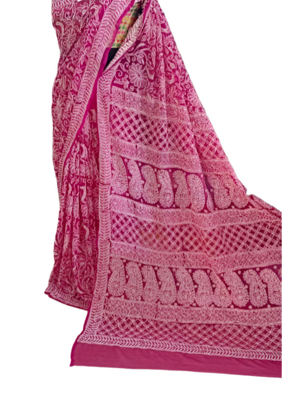 Full Jaal Chikankari Georgette Saree with Palla Keel Jaal Work – Elegant Ethnic Wear