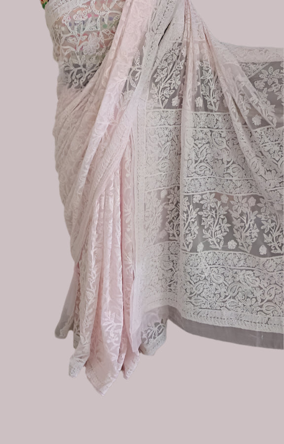 Full Jaal Chikankari Georgette Saree with Palla Keel Jaal Work – Elegant Ethnic Wear