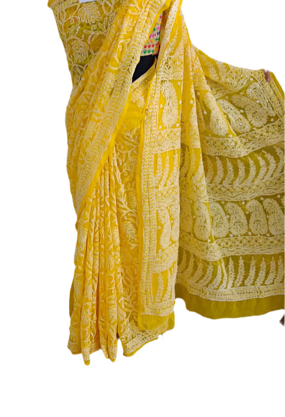 Full Jaal Chikankari Georgette Saree with Palla Keel Jaal Work – Elegant Ethnic Wear