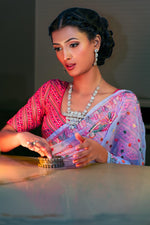 Georgette Saree with chikankari Keel Jaal Embroidery – Elegant Palla Work | Famaza Couture