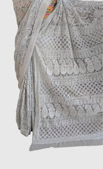 Full Jaal Chikankari Georgette Saree with Palla Keel Jaal Work – Elegant Ethnic Wear