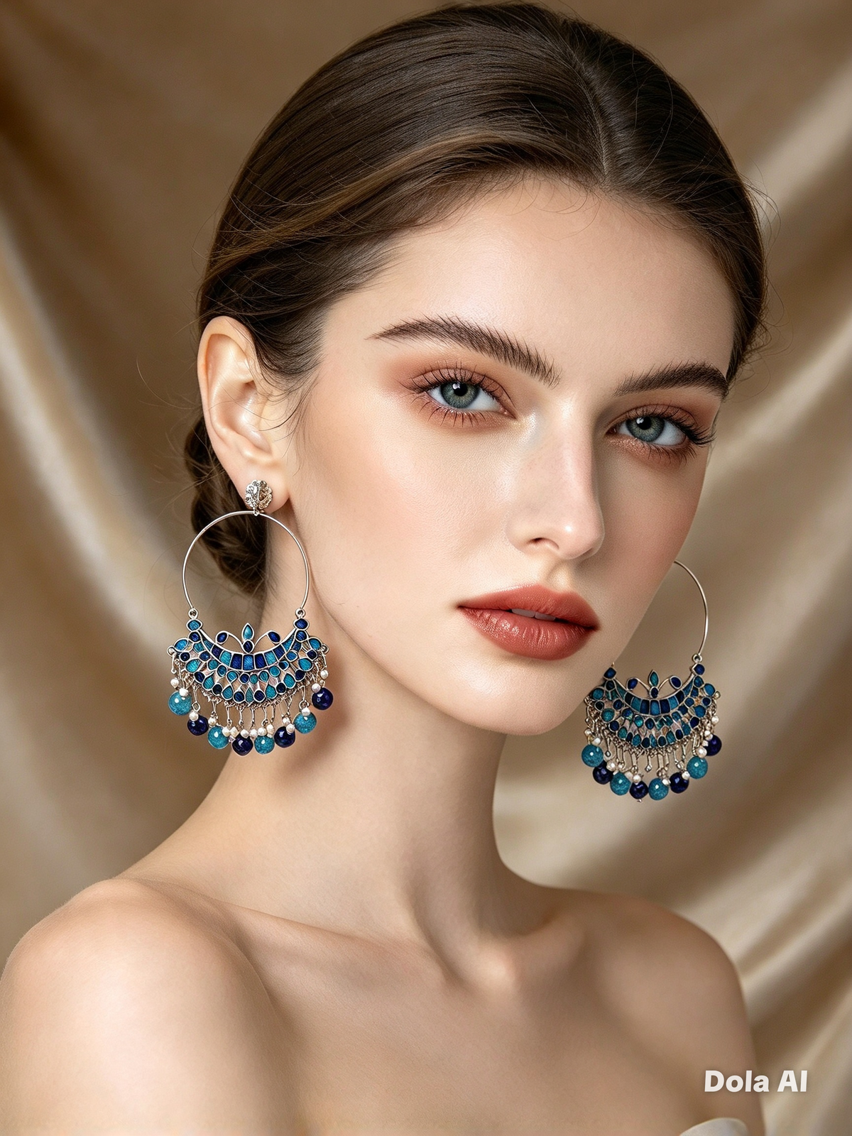 Silver-Tone Enamel-Painted Chandbali Hoop Earrings – Bridal & Festive