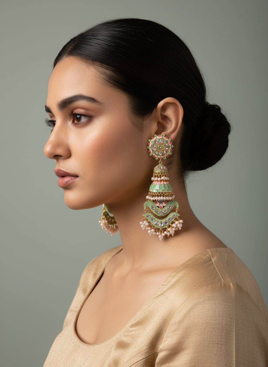 kundan stones and pearl detailing Jhumka