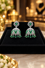 Elegant Green Jhumka Earrings with Diamond Detailing – Party Wear Accessories