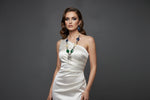 Elegant silver-coated brass bead necklace and earrings set; luxury bridal jewellery for evening wear and party wear, featuring a polished metallic finish and posh aesthetic