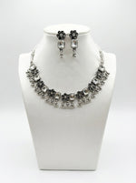 The Kundan Legacy: Oxidised Silver & White Kundan Stone Necklace Set with Earrings | Famaza Couture