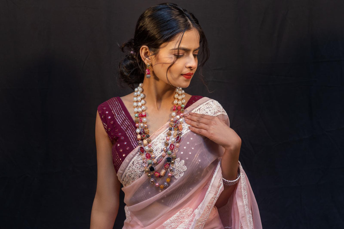 Full Jaal Chikankari Georgette Saree with Palla Keel Jaal Work – Elegant Ethnic Wear