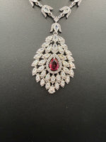 American Diamond & Emerald Necklace Set - Leaf Design | Famaza Couture