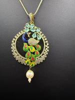 Peacock Pendants Set with earrings | Peacock sitting on swing– Famaza Couture