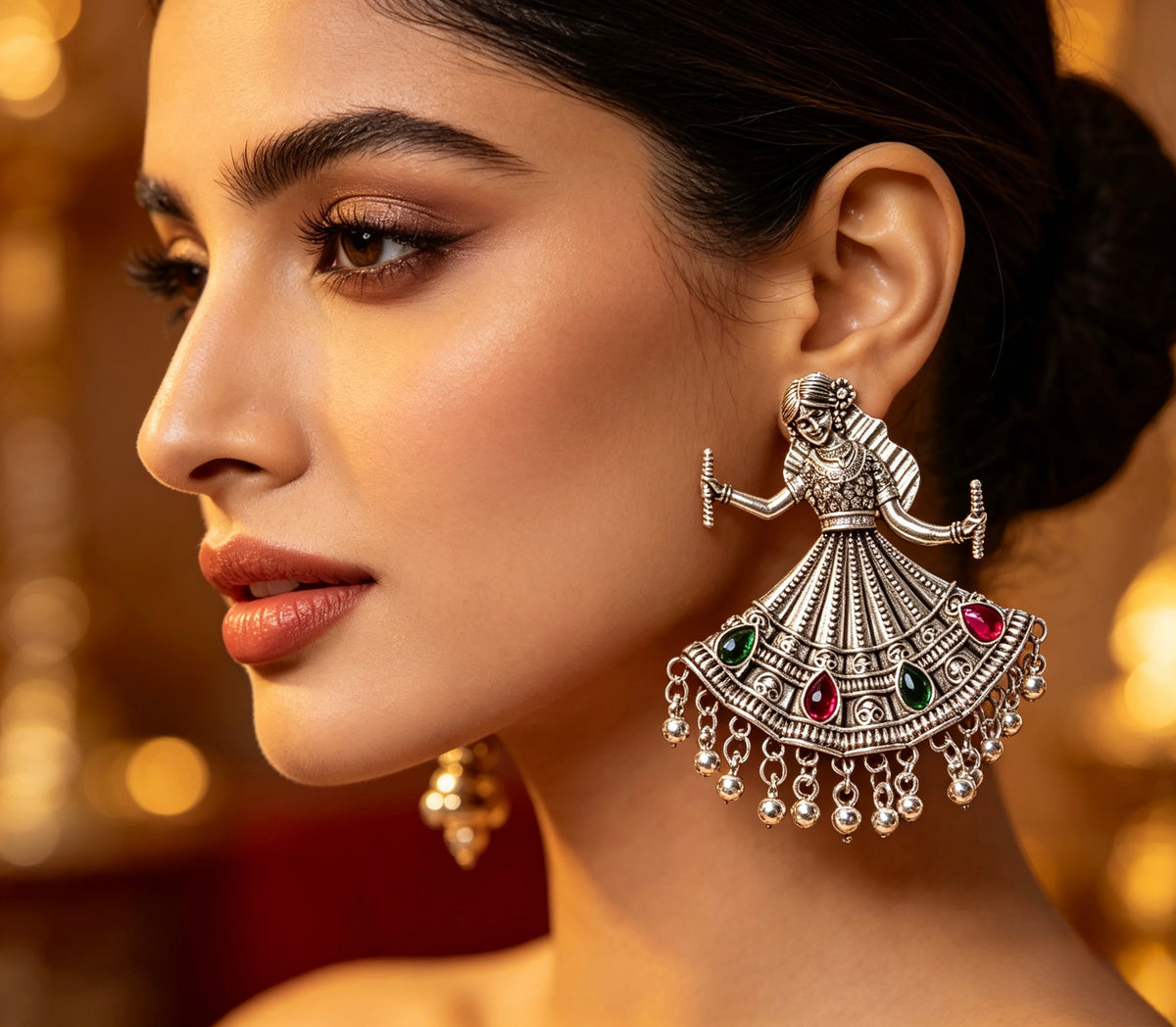 German Silver Dandiya Navratri dancing dolls earrings