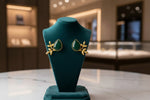 Gold Leaf Stud Earrings with Emerald Green Mona Lisa Stone