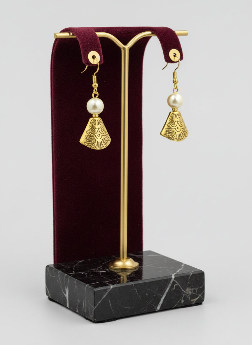 Gold earrings with pearl-like beads by famaza couture