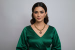 Gold plated Jewellery set with necklace and studs in Red & Green Floral Kundan