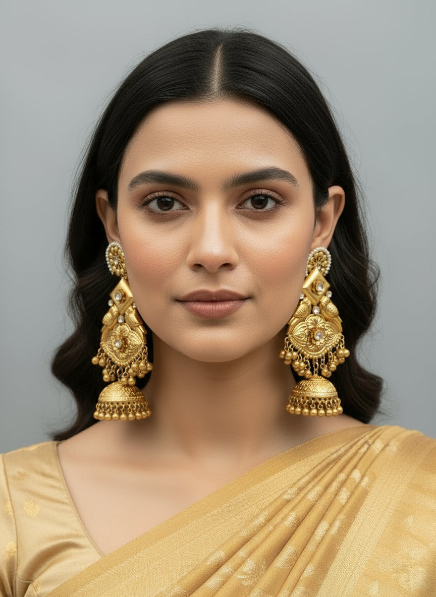 Gold plated long earrings by Famaza Couture