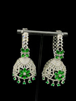 Silver American diamond drop jhumka earrings with intricate Bali design