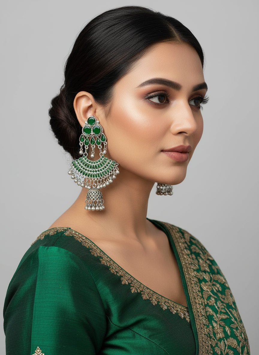 Green enamel oxidised drop earrings by famaza couture