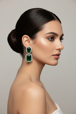 American Diamond Double Stone Earrings | Pink & Emerald Green | Handcrafted Party Wear Dangles