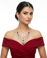 Hot Pink Triple Layered AD Necklace Set for Party Wear