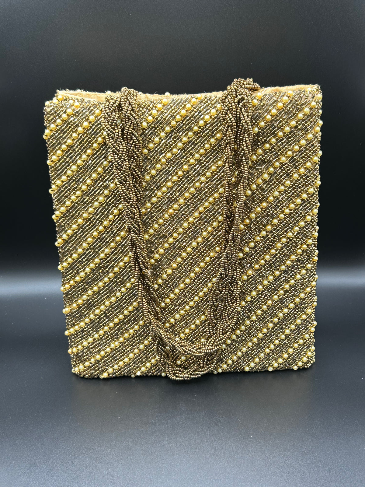 Gold Diagonal Rounds Beads Handcrafted Tote Bag