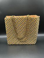 Gold Diagonal Long Beads Handcrafted Tote Bag