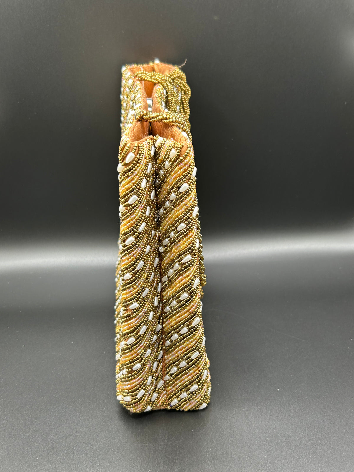 Gold Diagonal Long Beads Handcrafted Tote Bag