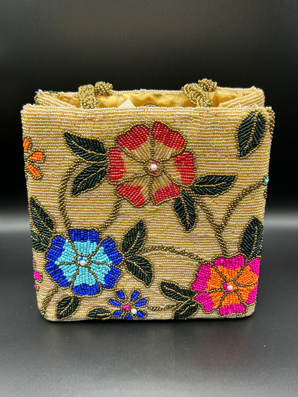 Beige Colored Floral Handcrafted Tote Bag