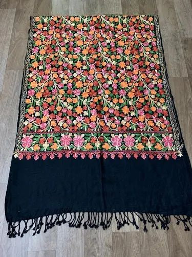 Kashmiri All-Over Embroidered Pashmina Scarf/Stole/Shawl – Elegant Aari Work Wrap | Famaza Couture