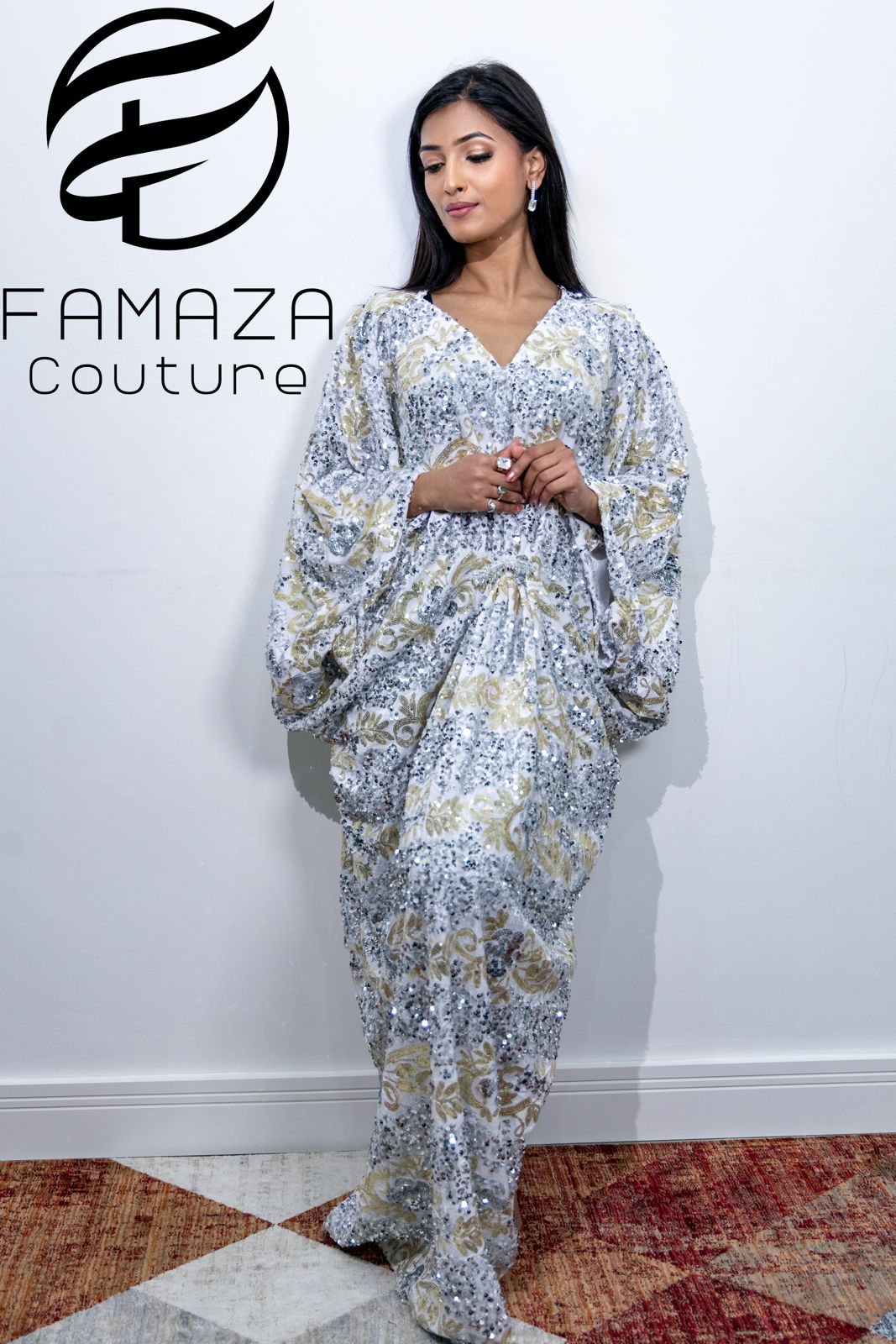 Sequins Velvet Kaftan Dress | Elegant Flowing Evening Wear – Famaza Couture