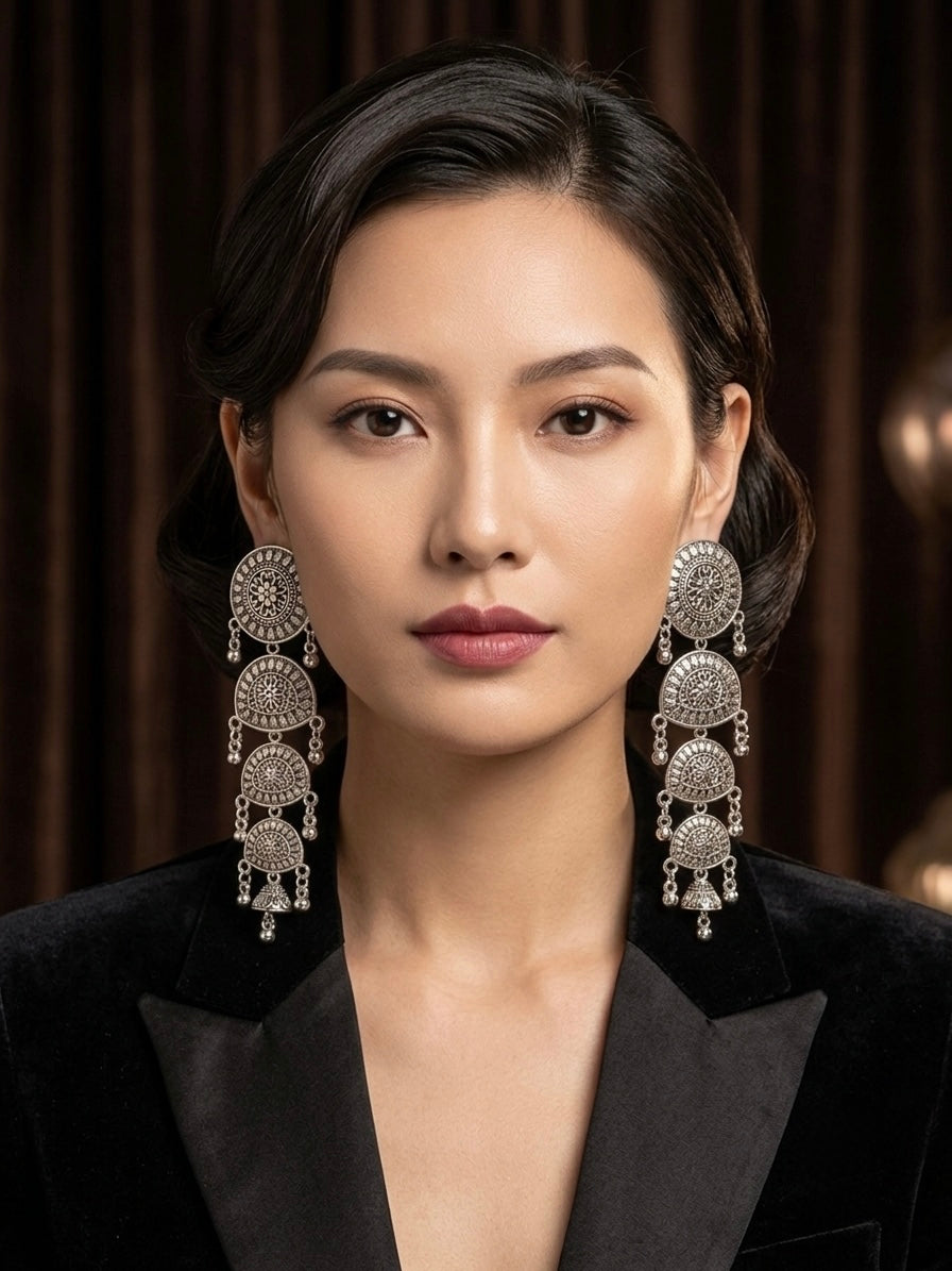 The Shanzey Antique Chandbali Earrings | Ultra-Lightweight Oxidised Navratri Jewellery